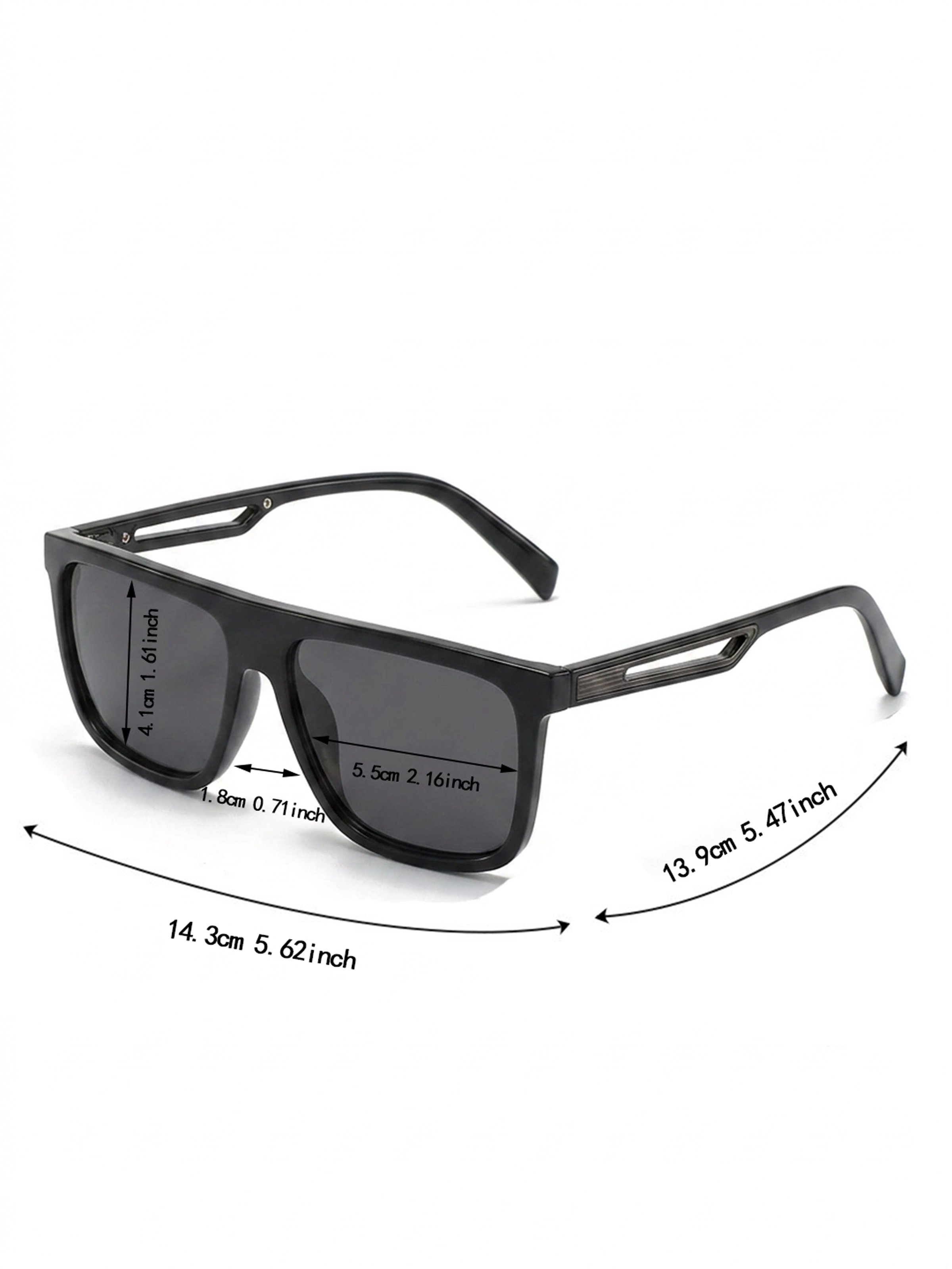 Men Black Flat Top Square Frame Sunglasses