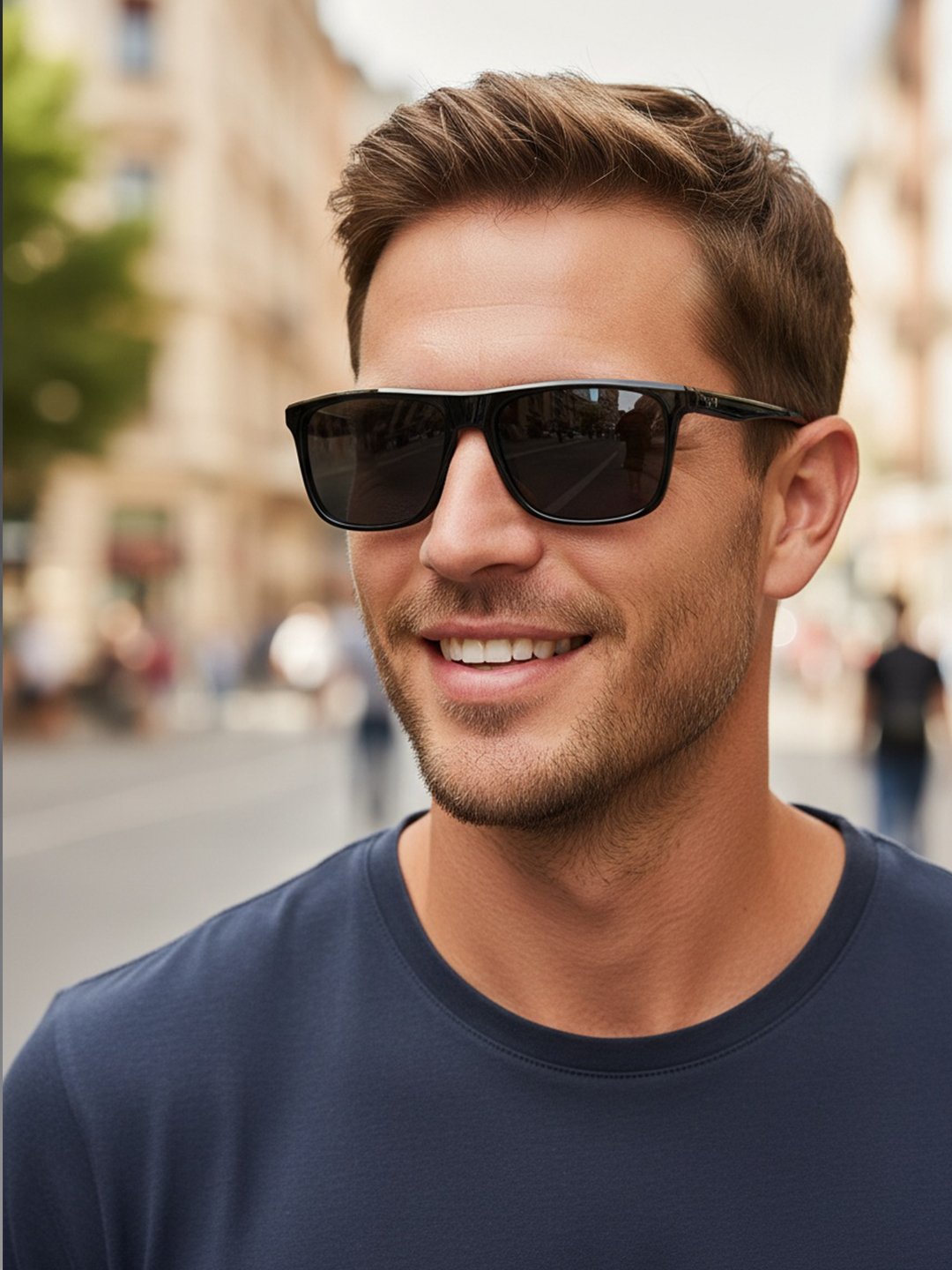 Men Black Square Frame Sunglasses