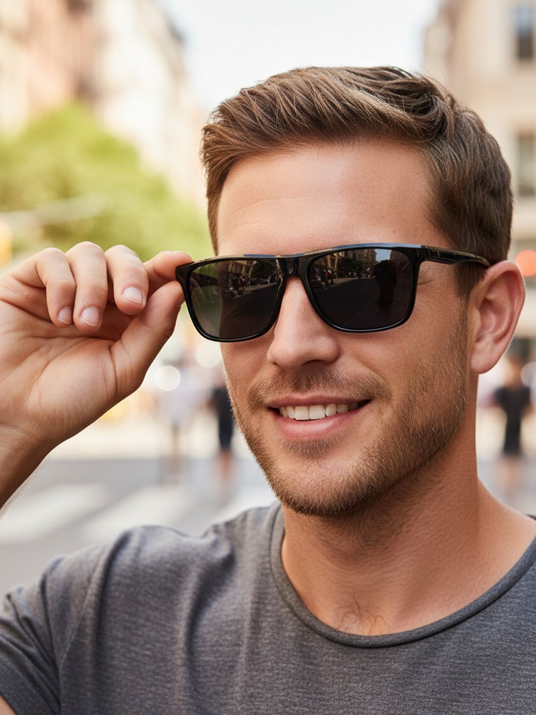 Men Black Square Frame Sunglasses