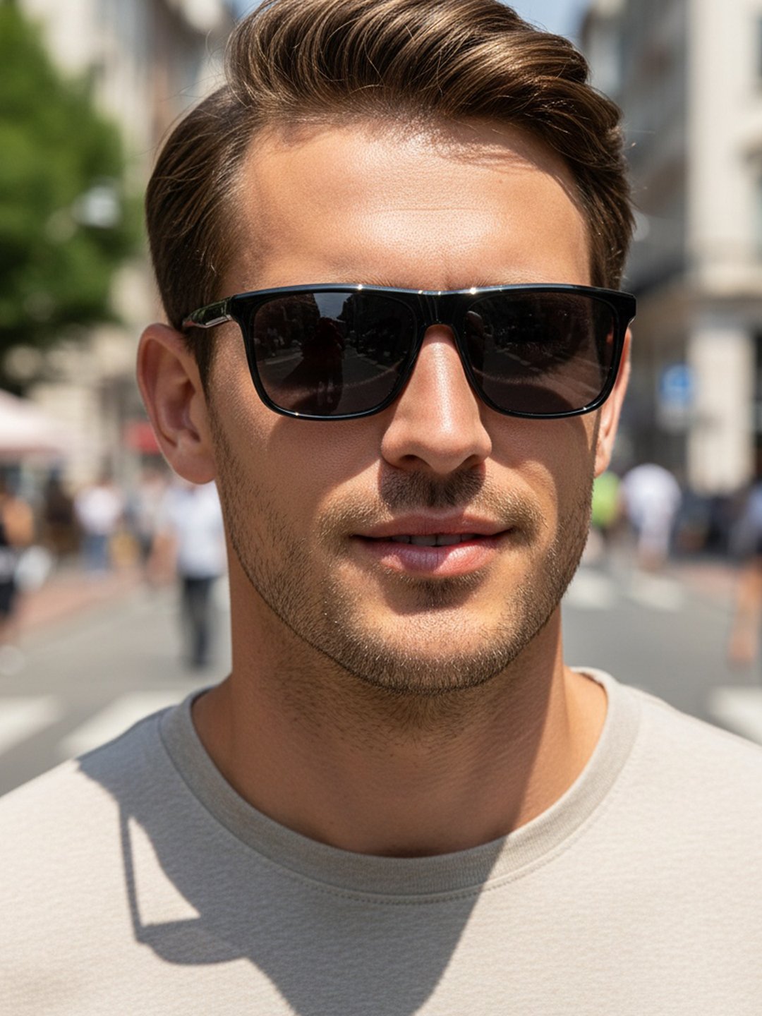 Men Black Square Frame Sunglasses