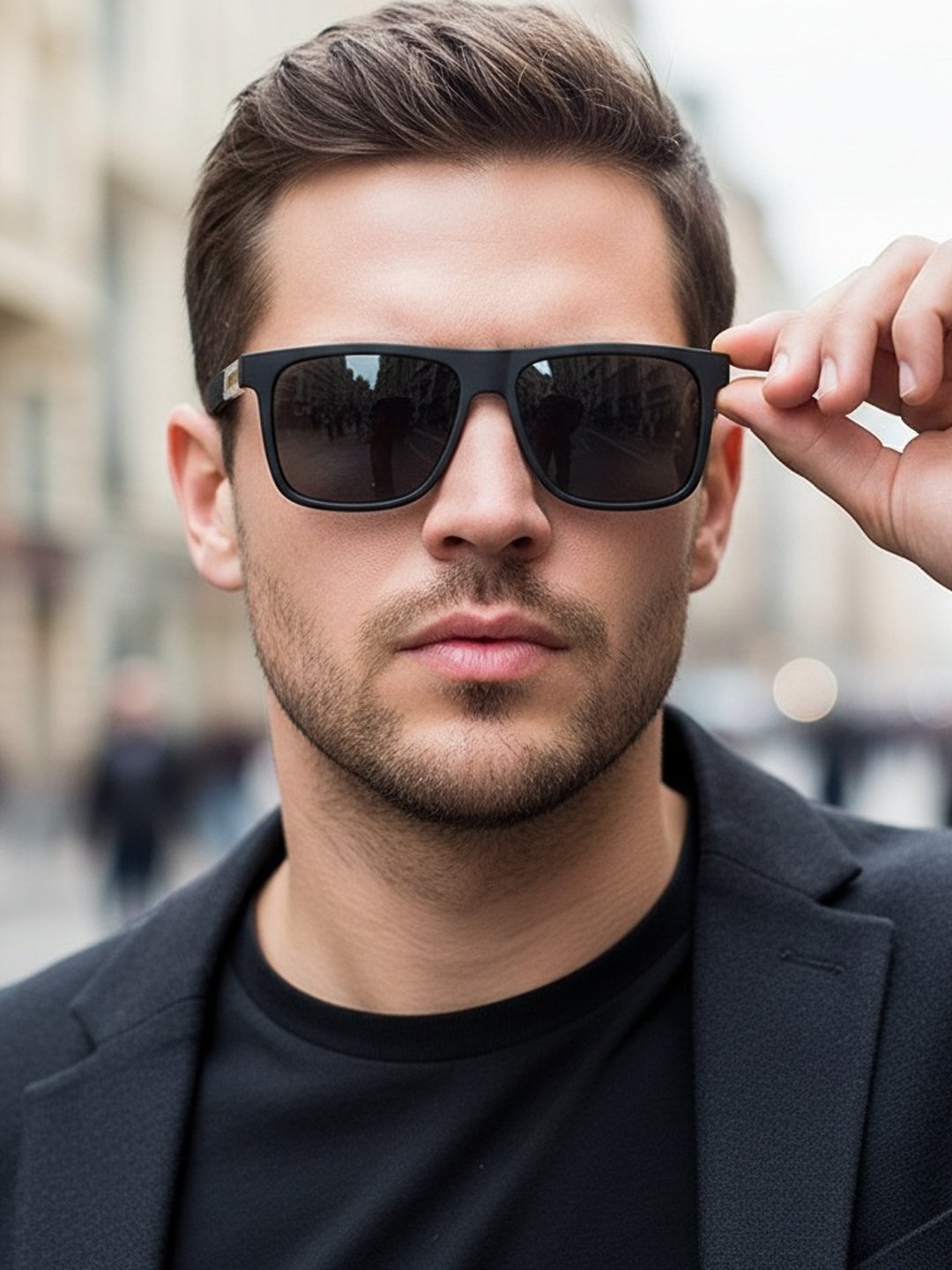 Men Black Square Frame Sunglasses