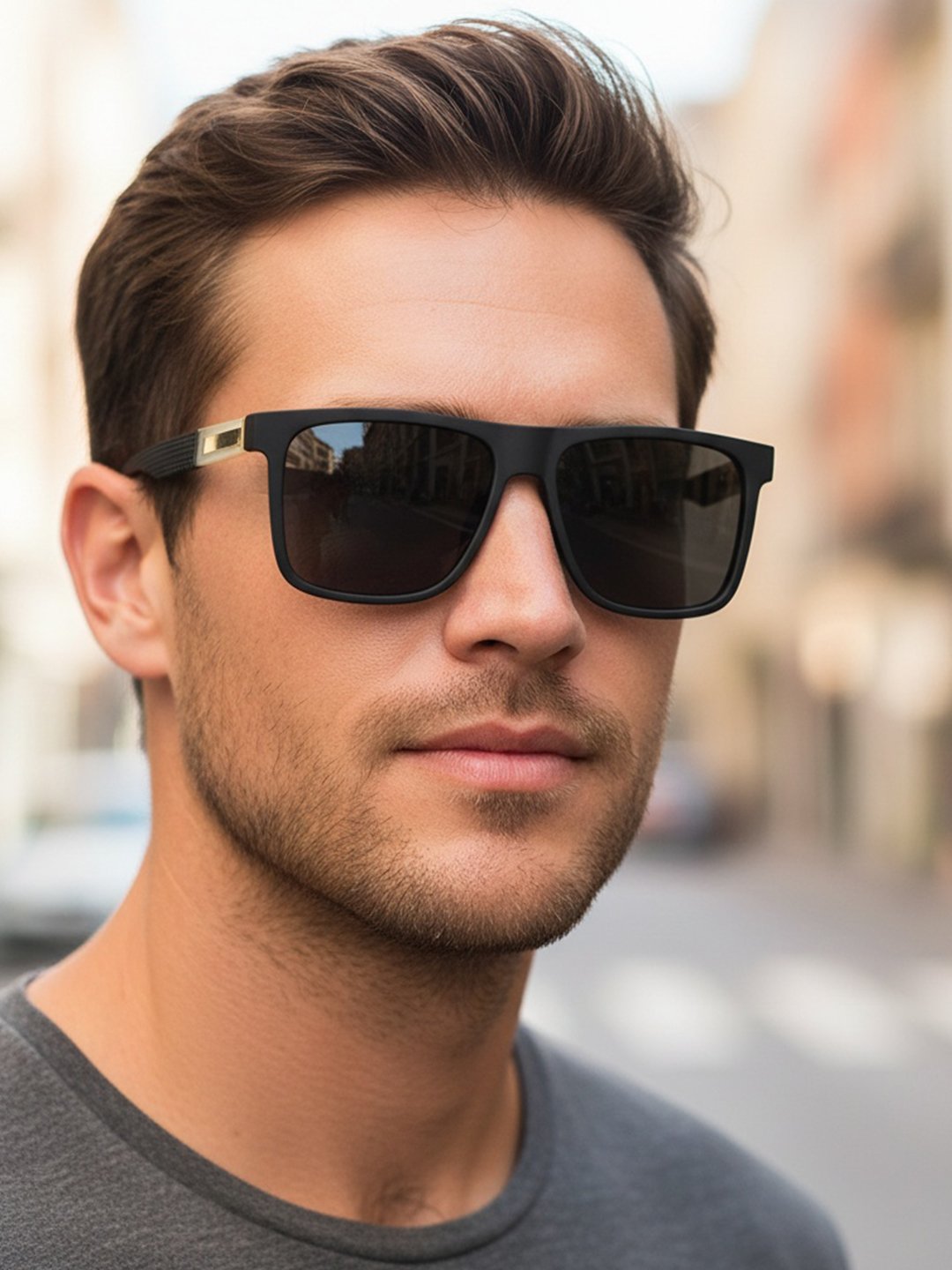 Men Black Square Frame Sunglasses