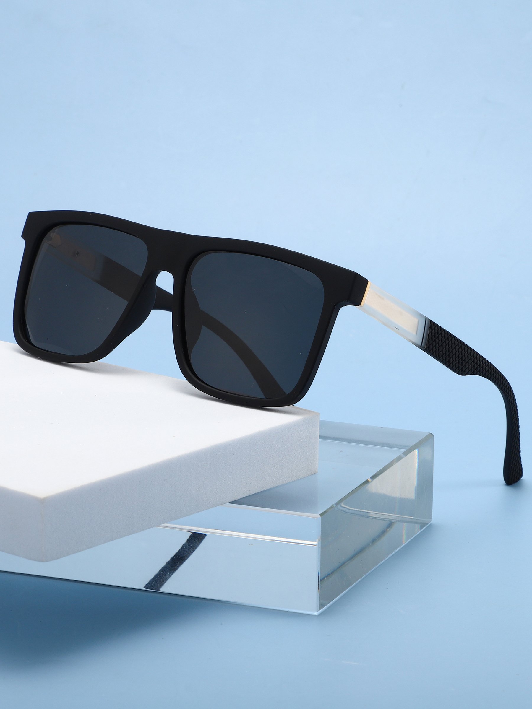 Men Black Square Frame Sunglasses