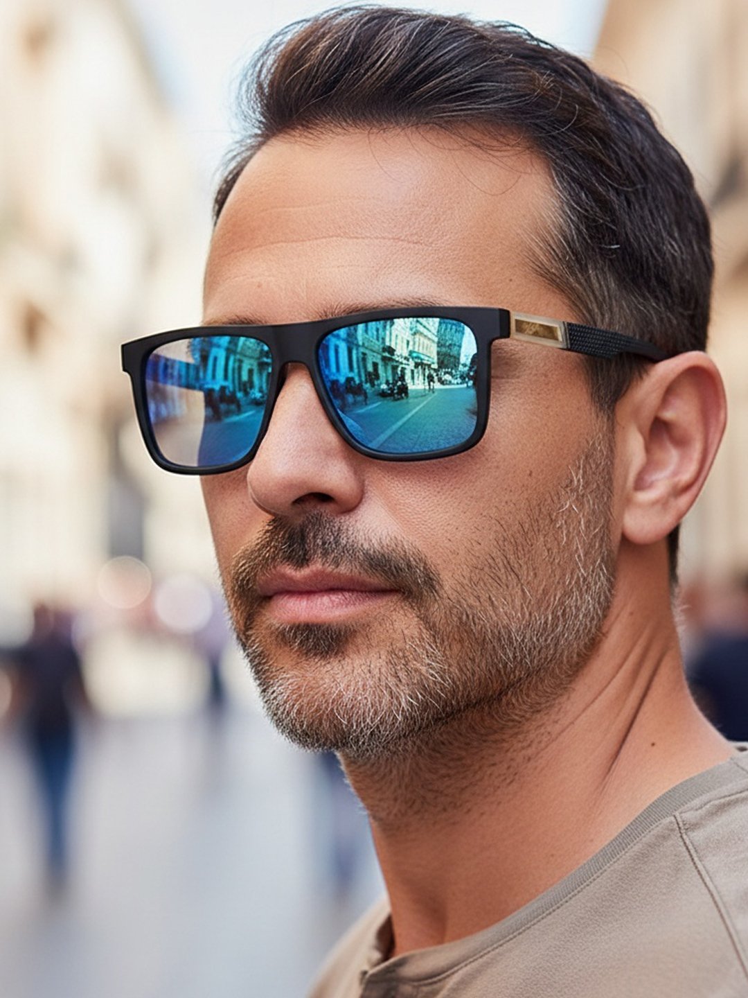 Men Blue Mirrored Square Sunglasses