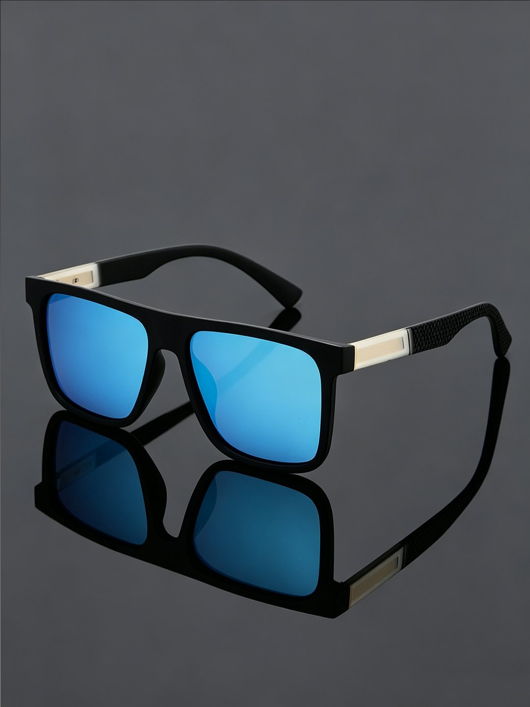 Men Blue Mirrored Square Sunglasses