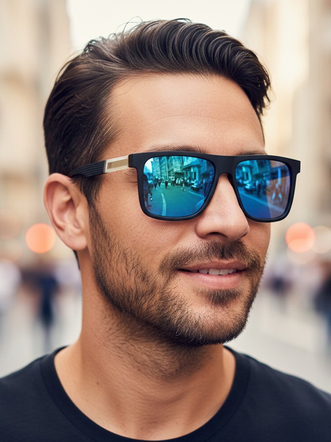 Men Blue Mirrored Square Sunglasses