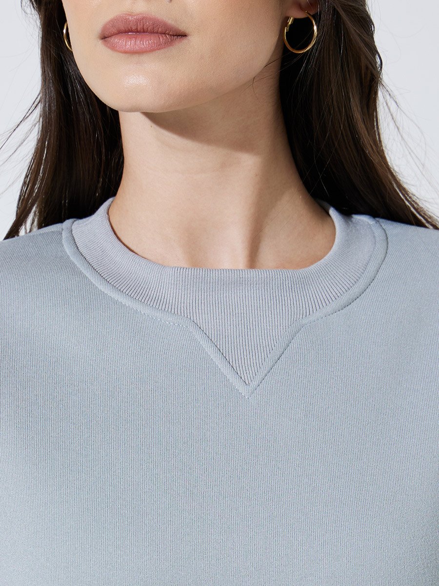 Grey Solid Long Sleeves Oversized Sweatshirt