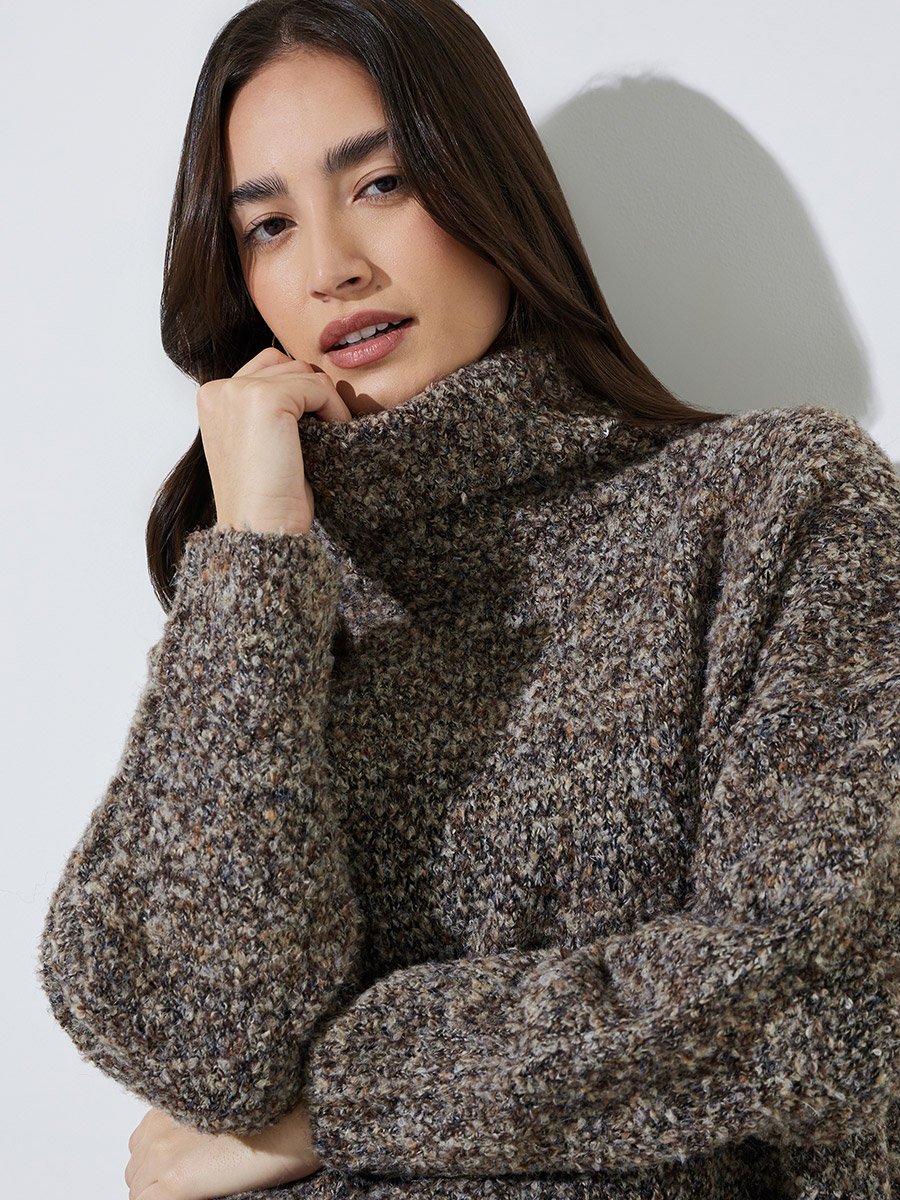 Multi-Color Turtle Neck Side Slit Jumper