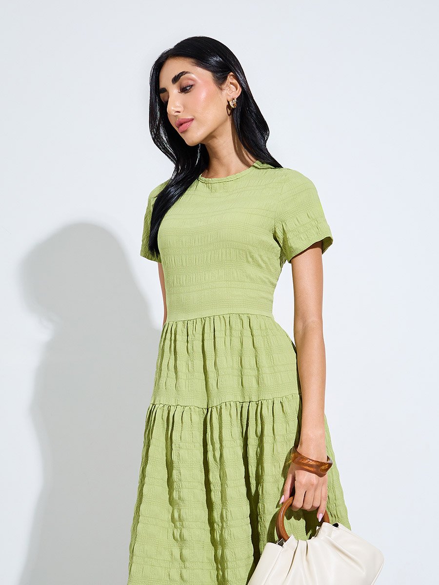 Green Textured Tiered Maxi Dress