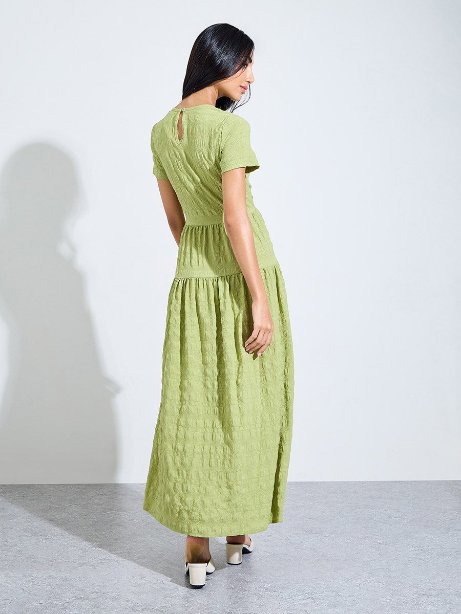 Green Textured Tiered Maxi Dress