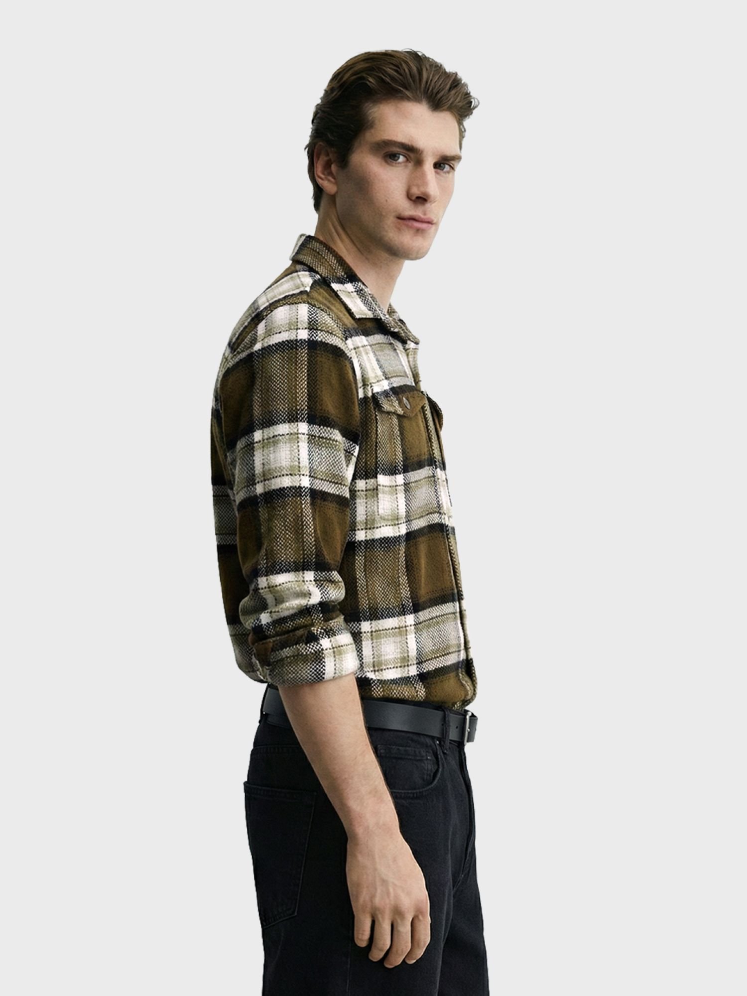 Men Regular Fit Checked Cutaway Collar Casual Overshirt