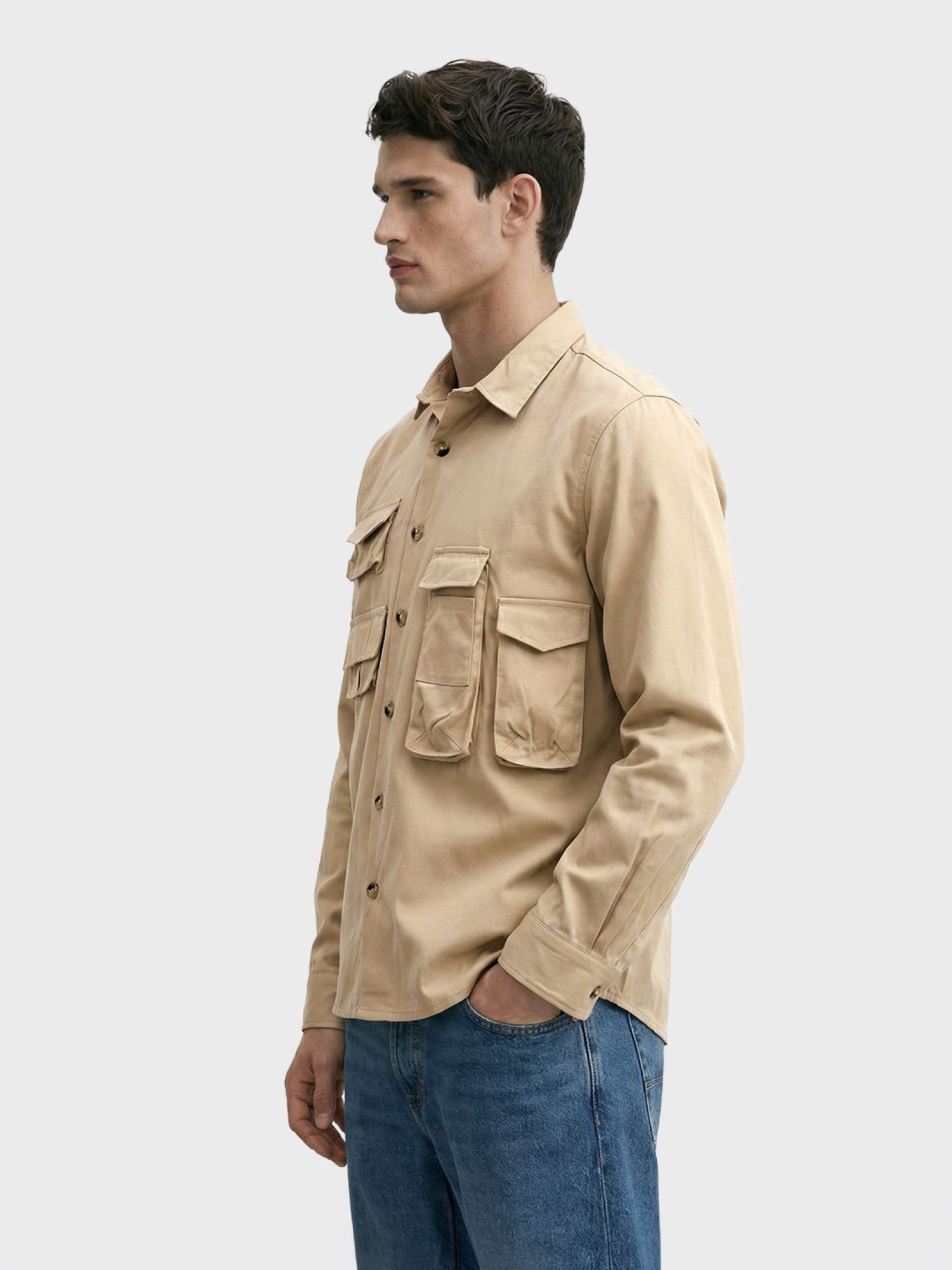 Men Regular Fit Solid Cutaway Collar Streetwear Shirt