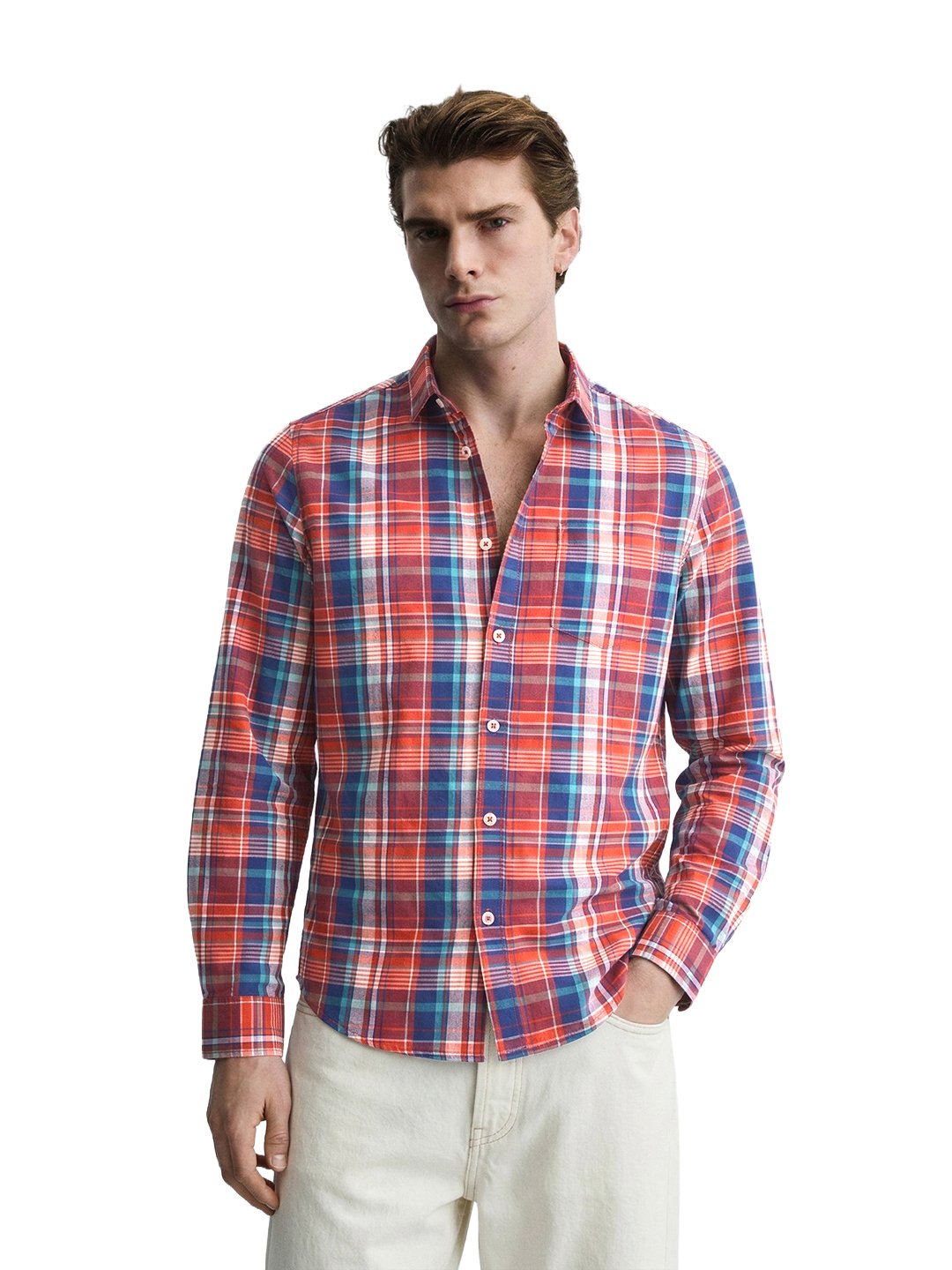 Men Slim Fit Checked Cutaway Collar Casual Shirt