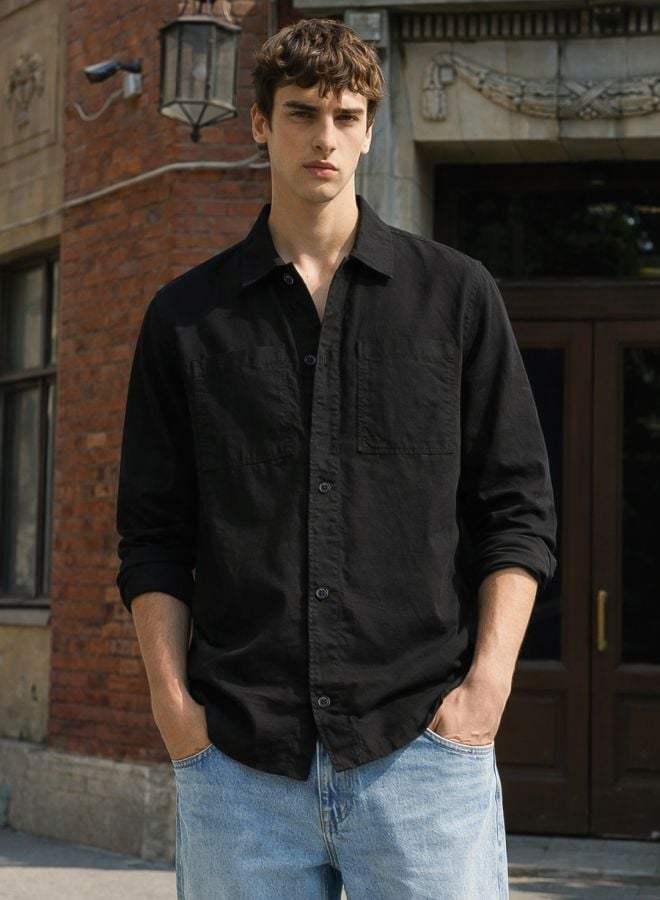 Men Regular Fit Solid Cutaway Collar Casual Shirt