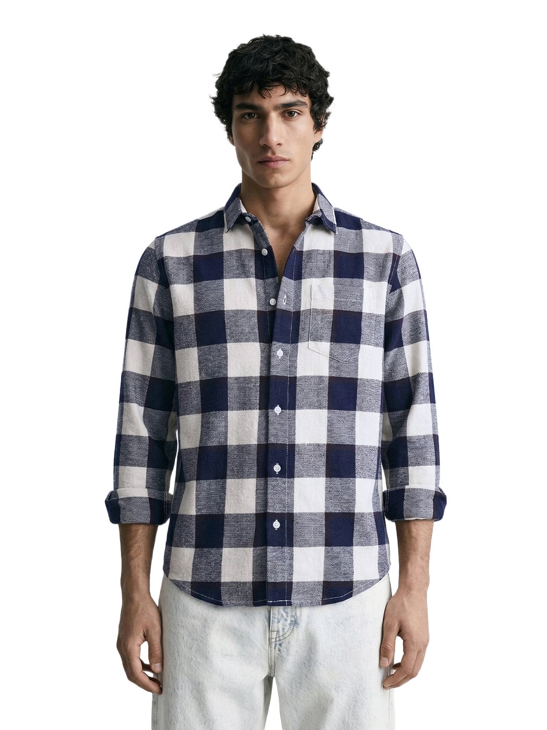 Men Slim Fit Checked Cutaway Collar Casual Shirt