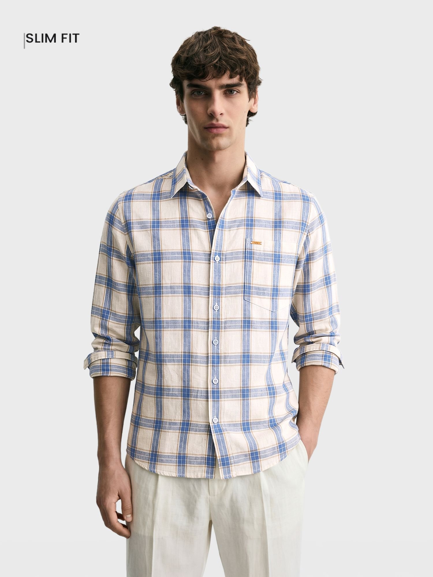 Men Regular Fit Checked Cutaway Collar Casual Shirt