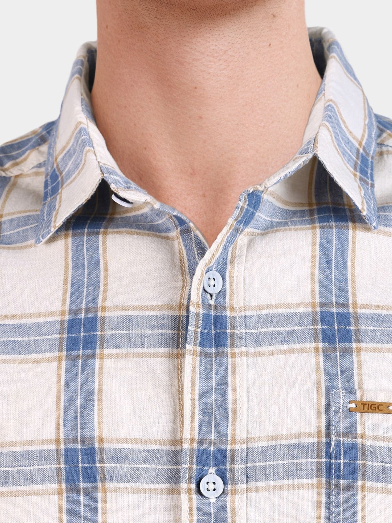 Men Regular Fit Checked Cutaway Collar Casual Shirt
