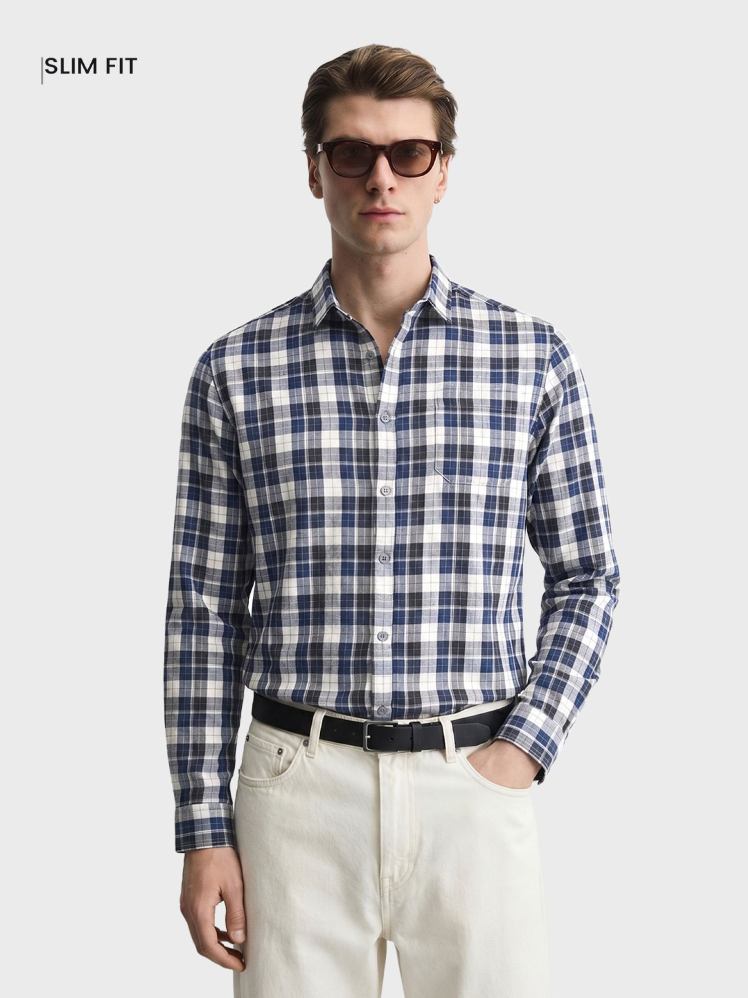Men Slim Fit Checked Cutaway Collar Casual Shirt