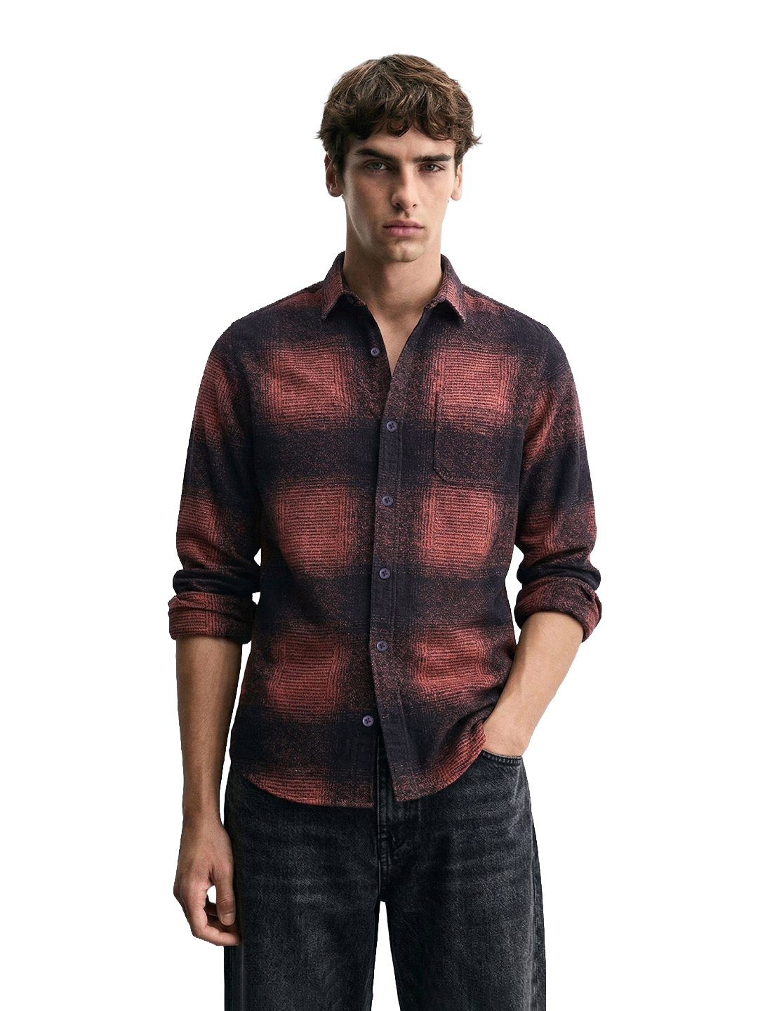 Men Slim Fit Checked Cutaway Collar Casual Shirt