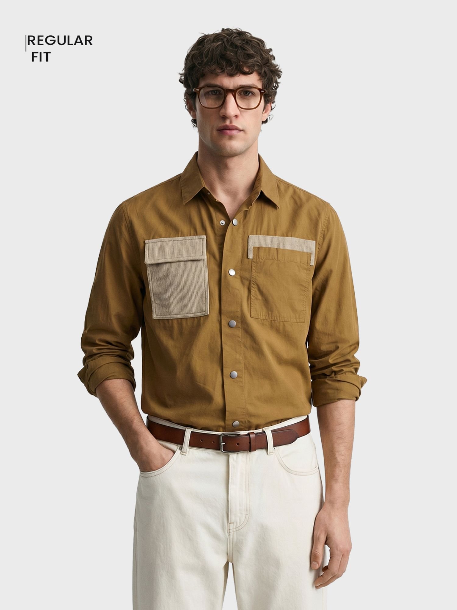 Men Regular Fit Solid Cutaway Collar Casual Overshirt