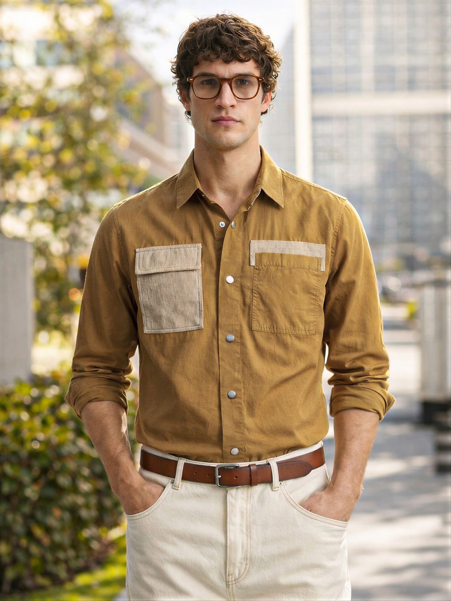 Men Regular Fit Solid Cutaway Collar Casual Overshirt