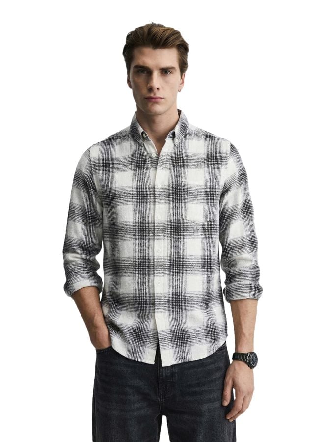 Men Slim Fit Checked Button-Down Collar Casual Shirt