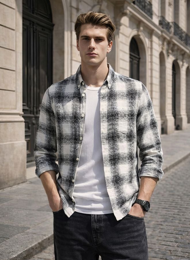 Men Slim Fit Checked Button-Down Collar Casual Shirt