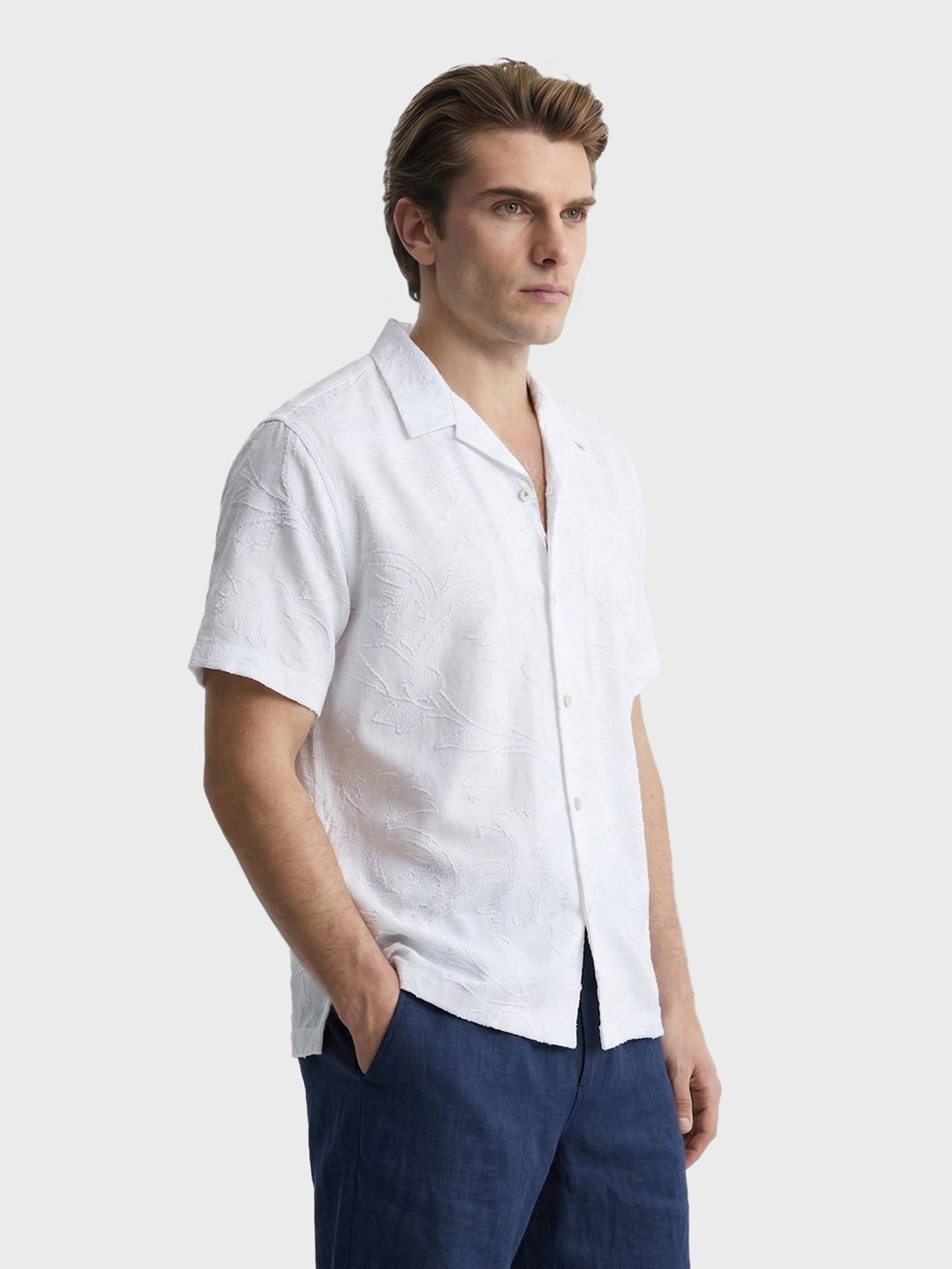 Men Relaxed Fit Textured Cuban Collar Resortwear Shirt