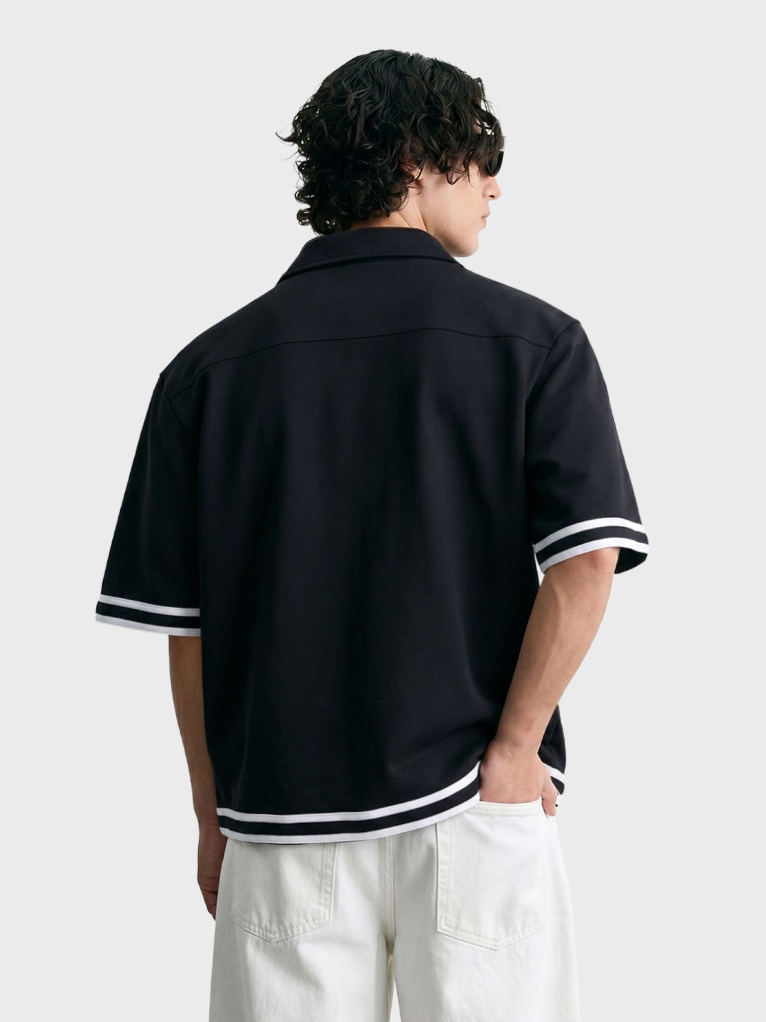 Men Boxy Fit Embroidered Polo Collar Streetwear Shirt