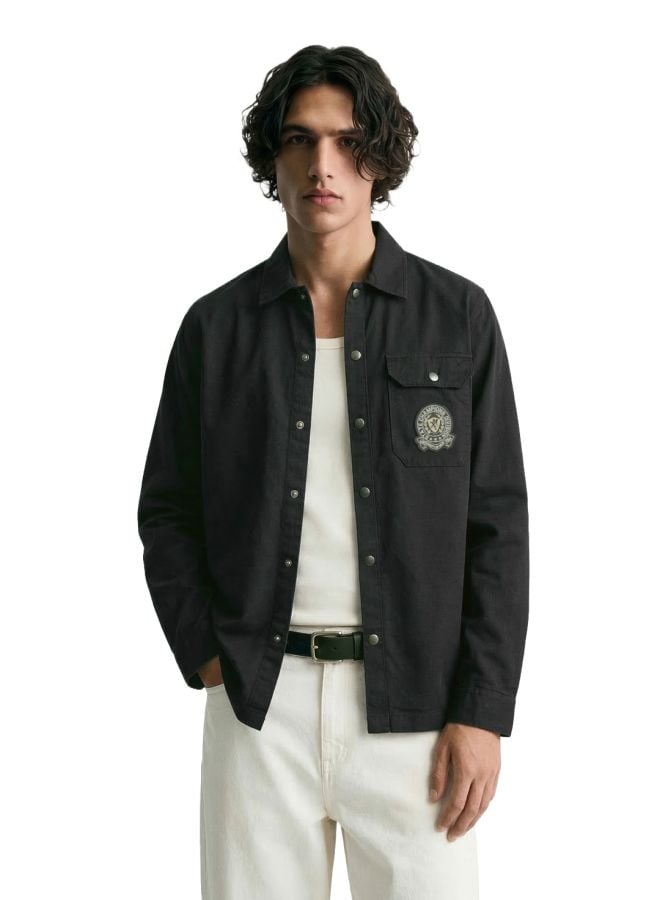 Men Regular Fit Solid Cutaway Collar Casual Overshirt