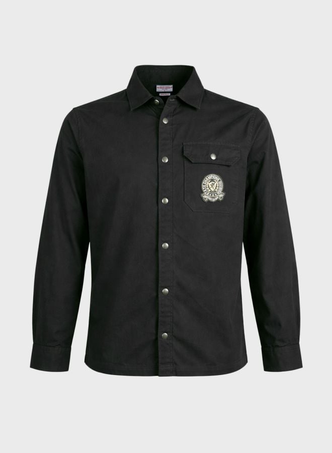 Men Regular Fit Solid Cutaway Collar Casual Overshirt