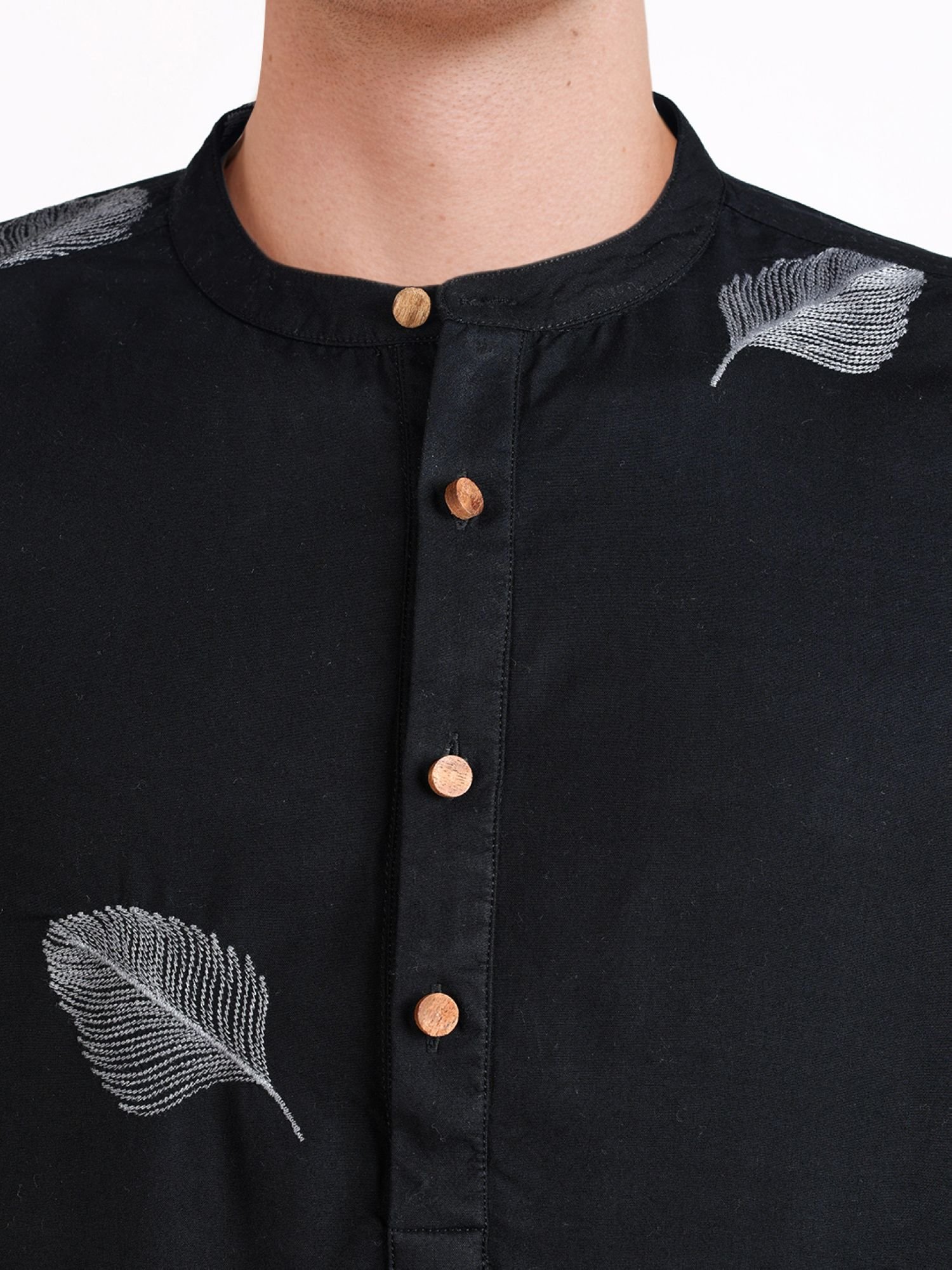 Men Regular Fit Embroidered Mandarin Collar Resortwear Shirt