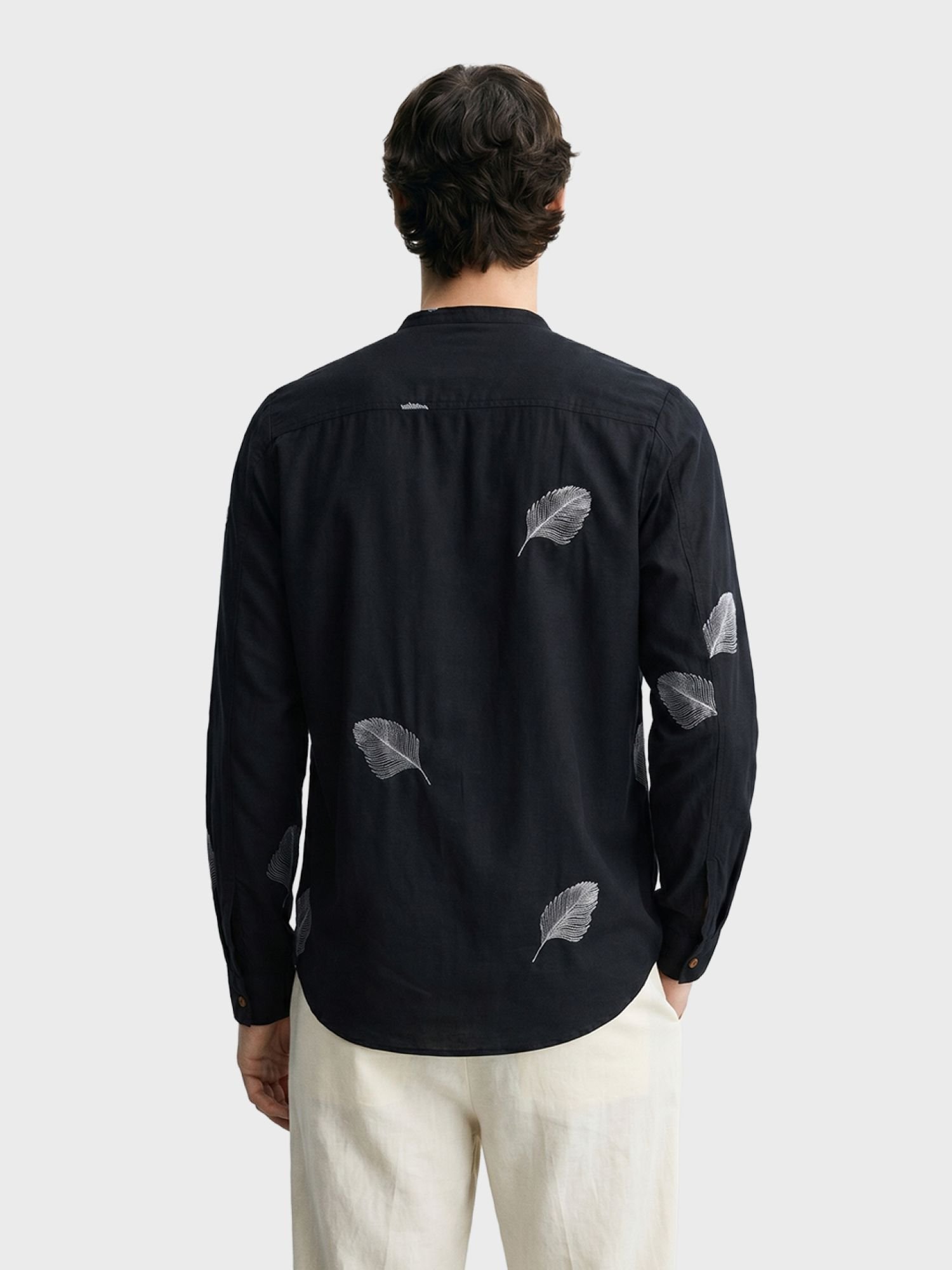 Men Regular Fit Embroidered Mandarin Collar Resortwear Shirt