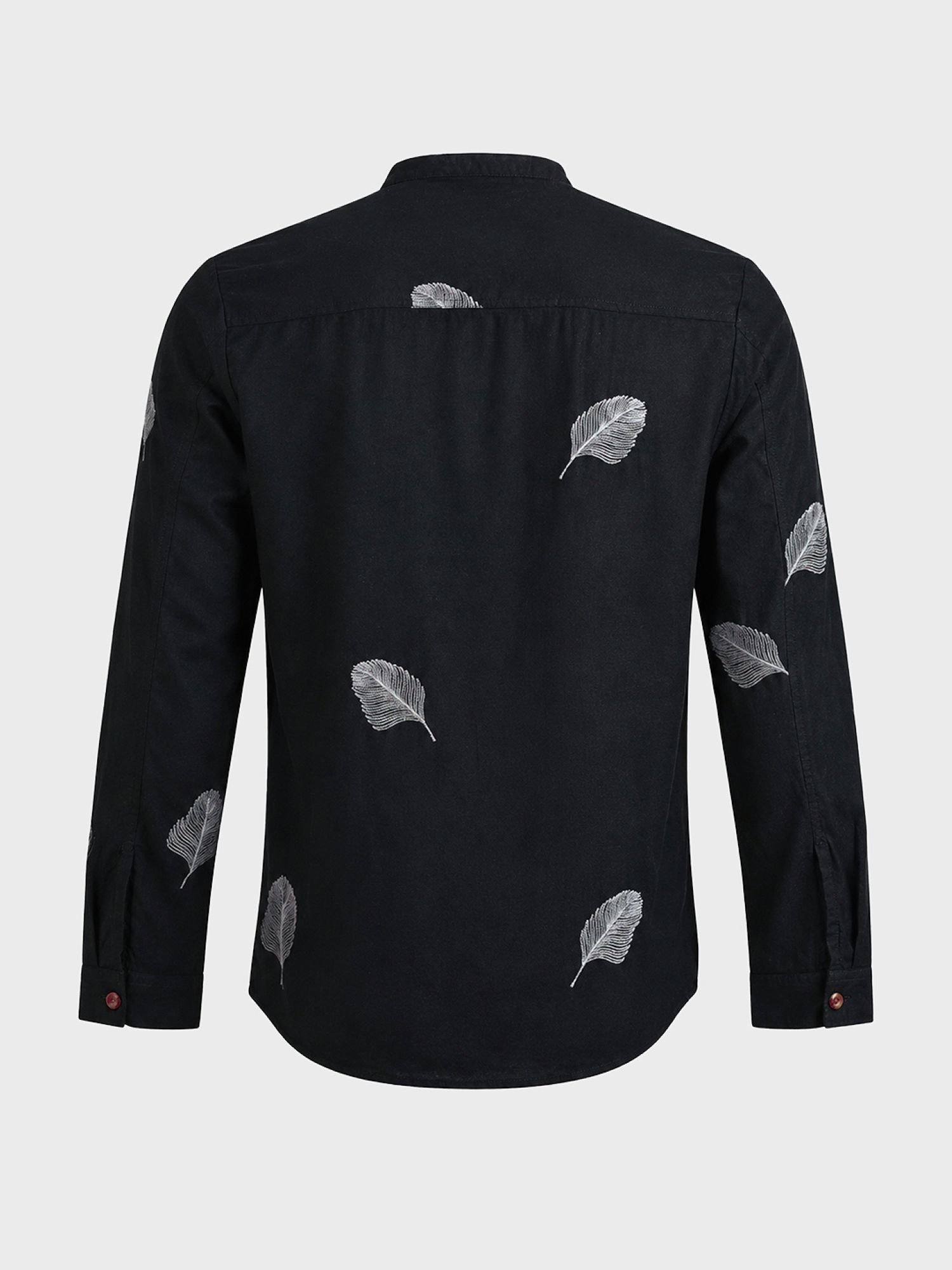 Men Regular Fit Embroidered Mandarin Collar Resortwear Shirt
