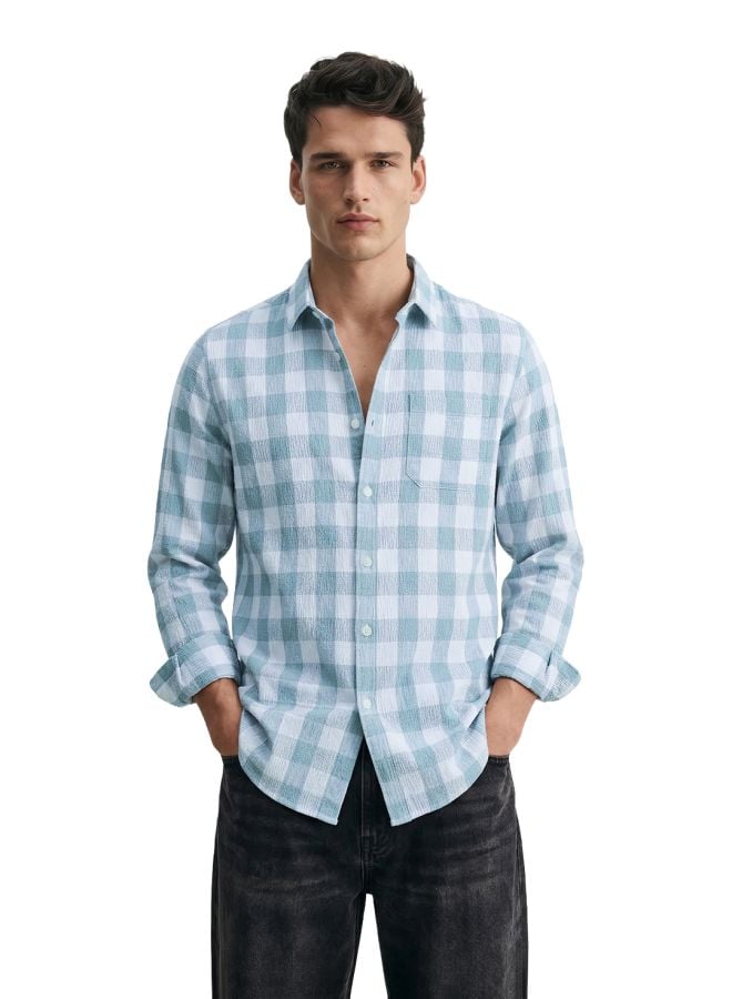 Men Slim Fit Checked Cutaway Collar Casual Shirt