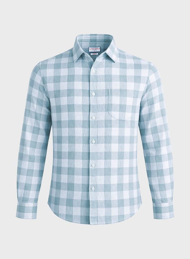 Men Slim Fit Checked Cutaway Collar Casual Shirt
