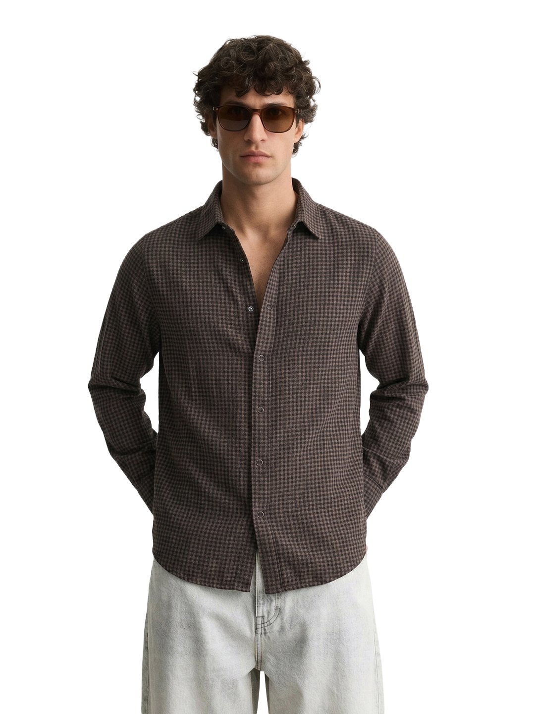 Men Slim Fit Checked Cutaway Collar Casual Shirt
