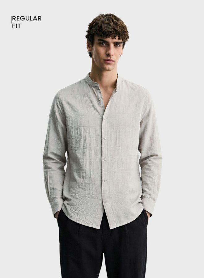 Men Regular Fit Textured Mandarin Collar Resortwear Shirt