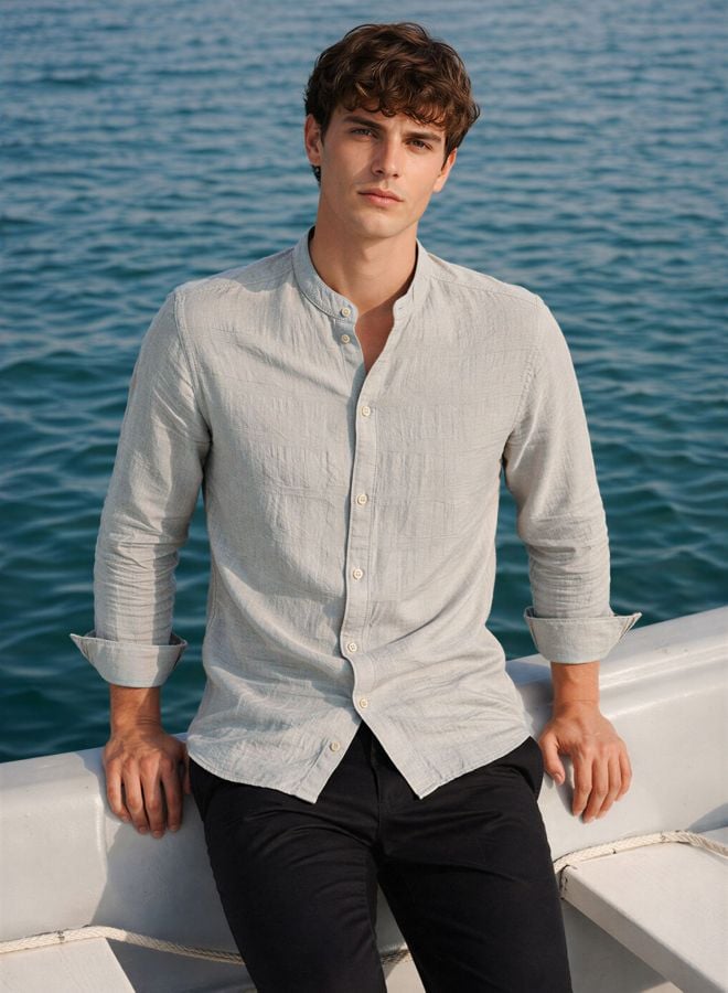 Men Regular Fit Textured Mandarin Collar Resortwear Shirt