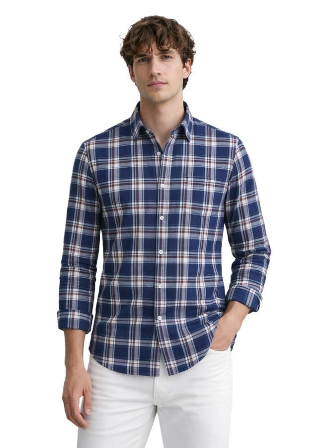 Men Slim Fit Checked Cutaway Collar Casual Shirt