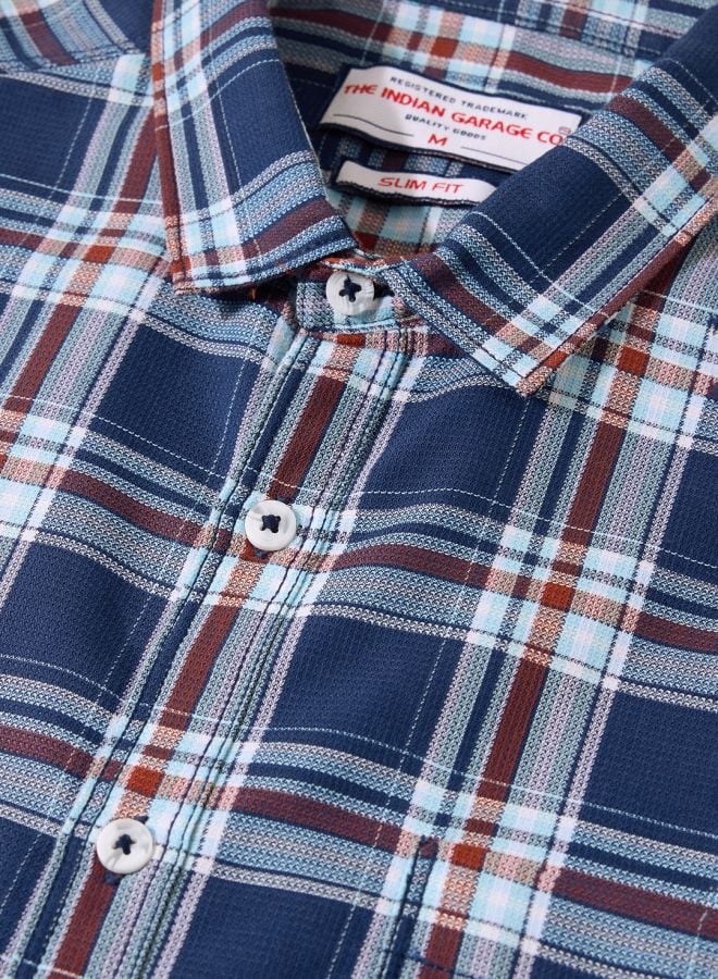 Men Slim Fit Checked Cutaway Collar Casual Shirt
