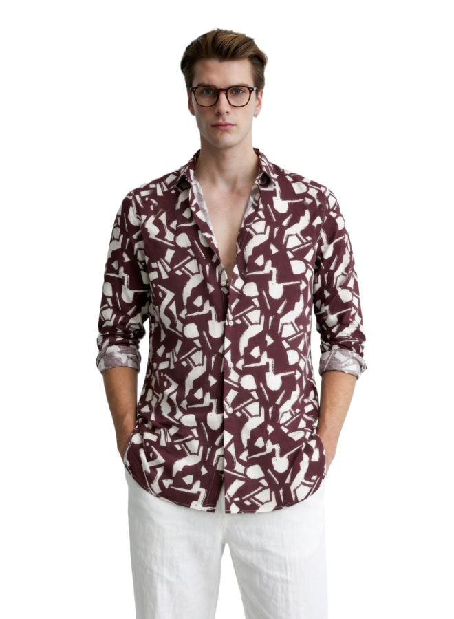 Men Slim Fit Printed Cutaway Collar Resortwear Shirt