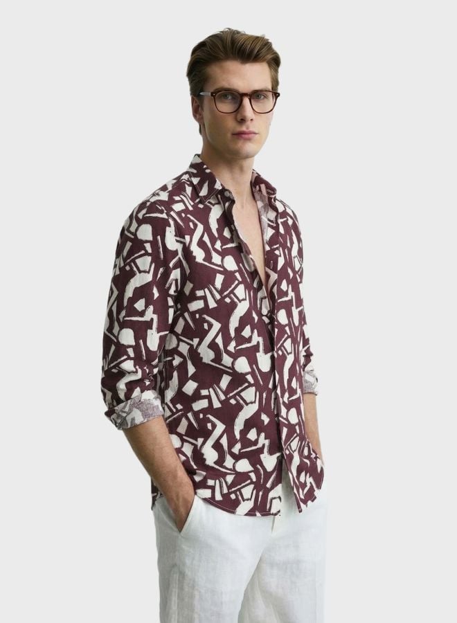Men Slim Fit Printed Cutaway Collar Resortwear Shirt