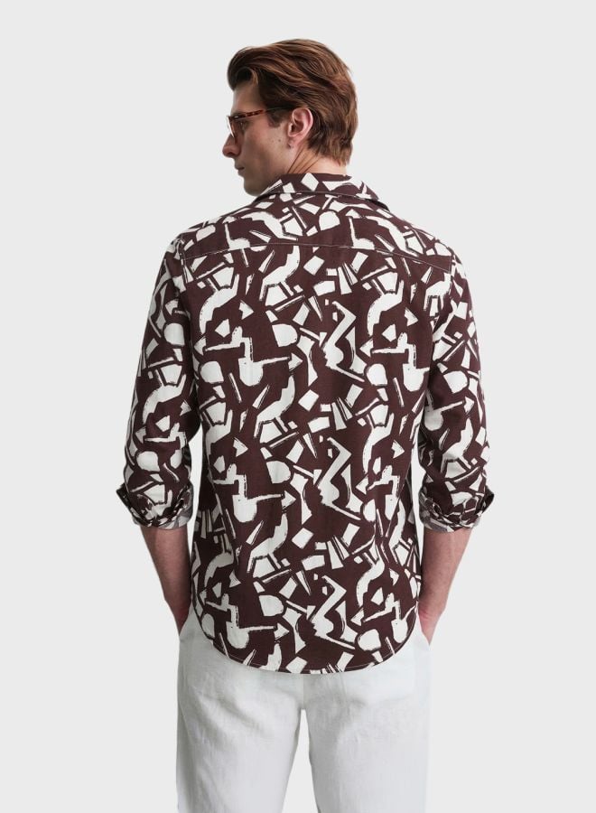 Men Slim Fit Printed Cutaway Collar Resortwear Shirt