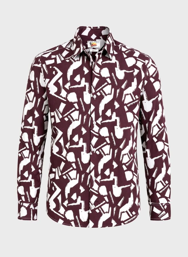 Men Slim Fit Printed Cutaway Collar Resortwear Shirt