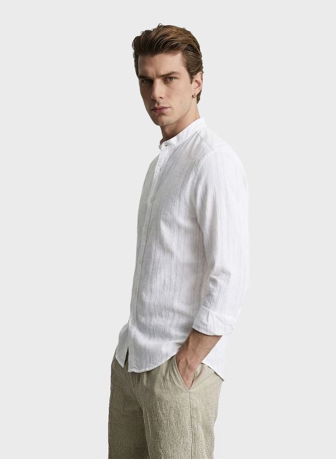 Men Regular Fit Textured Mandarin Collar Resortwear Shirt