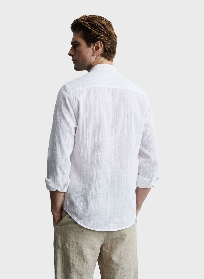 Men Regular Fit Textured Mandarin Collar Resortwear Shirt