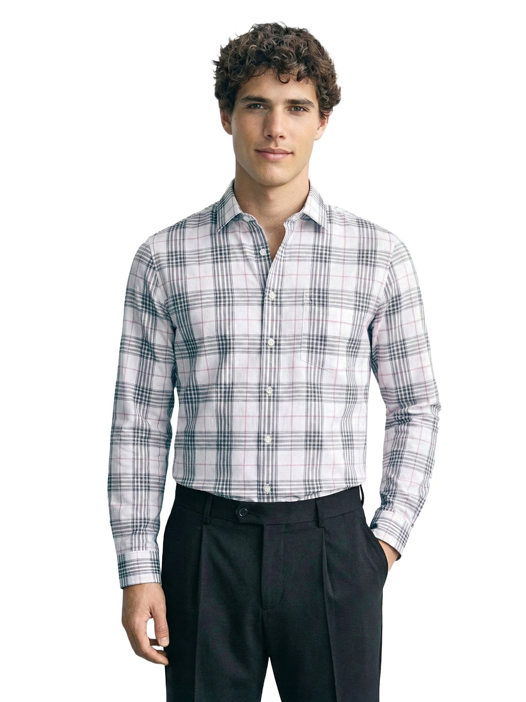 Men Slim Fit Checked Cutaway Collar Casual Shirt