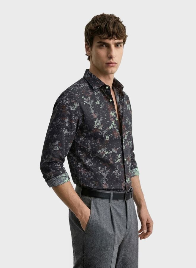 Men Slim Fit Printed Cutaway Collar Party Shirt