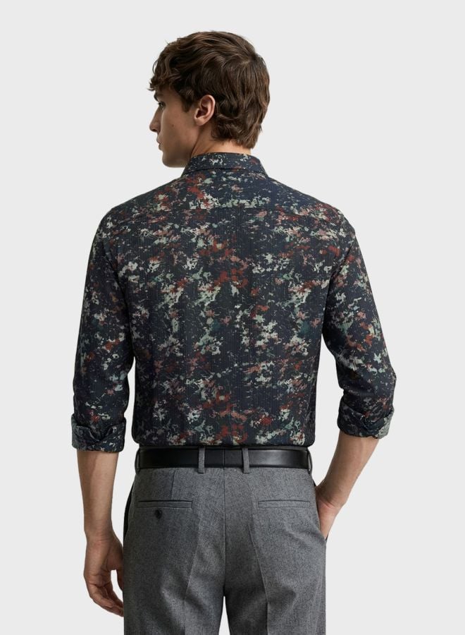 Men Slim Fit Printed Cutaway Collar Party Shirt